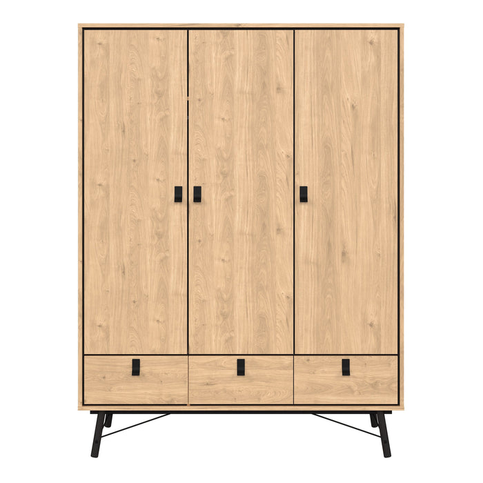 Ry Wardrobe 3 Doors 3 Drawers in Jackson Hickory Oak