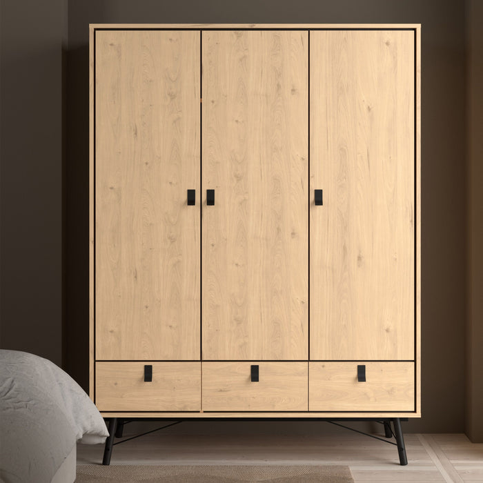 Ry Wardrobe 3 Doors 3 Drawers in Jackson Hickory Oak