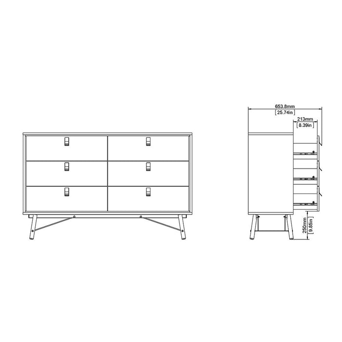 Ry Wide Double Chest of Drawers 6 Drawers in Matt Black Walnut