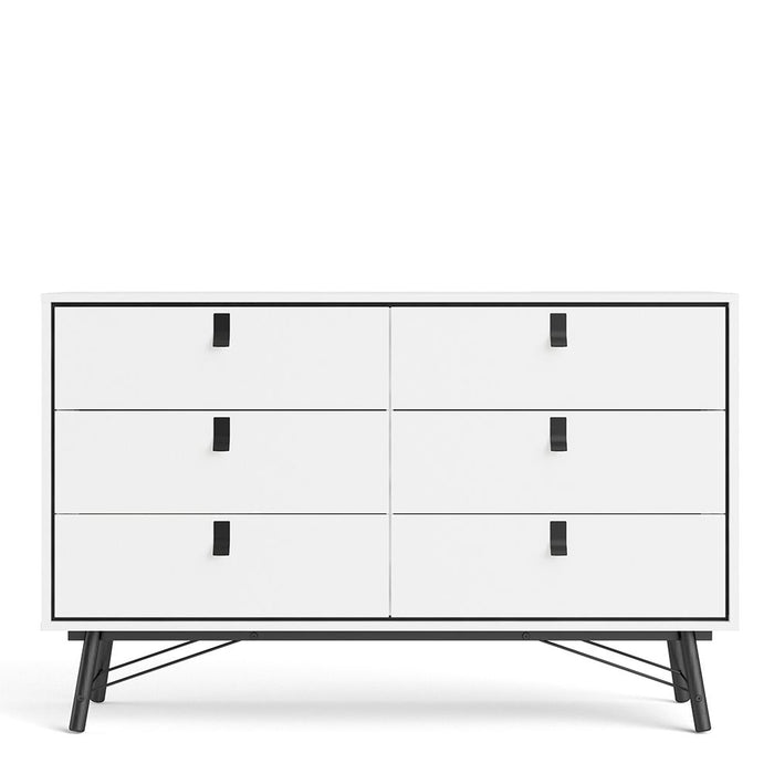 Ry Wide Double Chest of Drawers 6 Drawers in Matt White