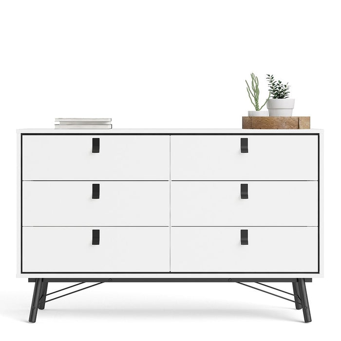 Ry Wide Double Chest of Drawers 6 Drawers in Matt White