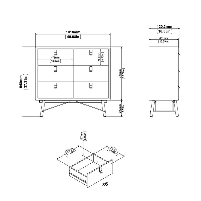 Ry Double Chest of Drawers 6 Drawers in Matt Black Walnut