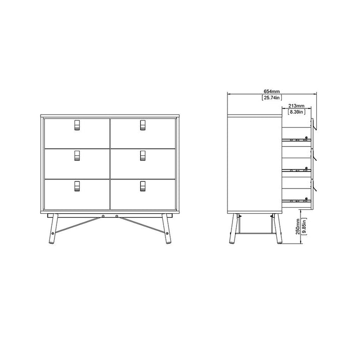 Ry Double Chest of Drawers 6 Drawers in Matt White