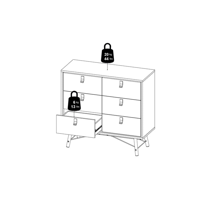 Ry Small Double Chest of Drawers 6 Drawers in Jackson Hickory Oak