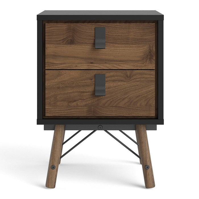 Ry Bedside Cabinet 2 Drawer in Matt Black Walnut