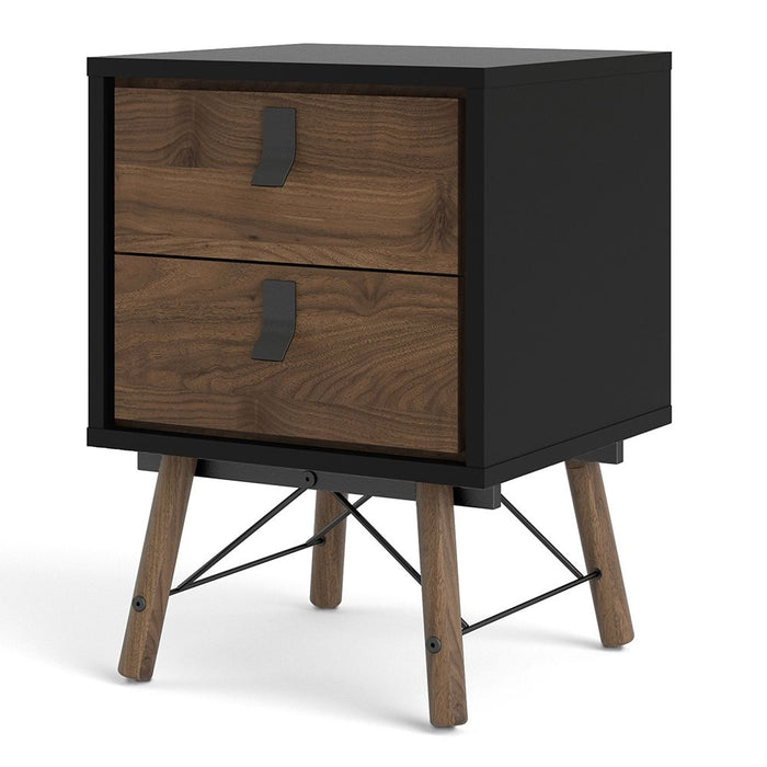 Ry Bedside Cabinet 2 Drawer in Matt Black Walnut