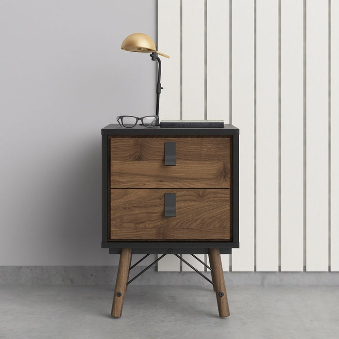 Ry Bedside Cabinet 2 Drawer in Matt Black Walnut