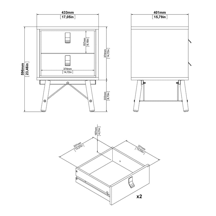 Ry Bedside Cabinet 2 Drawer Jackson Hickory Oak