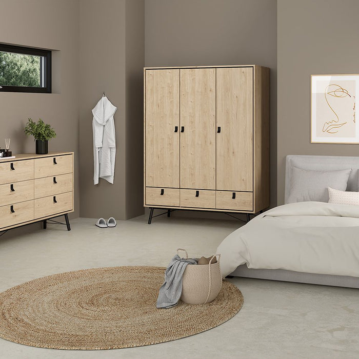 Ry Package - Wardrobe 3 doors + 3 drawers + Double chest of drawers 6 drawers + Bedside cabinet 2 drawer in Matt White