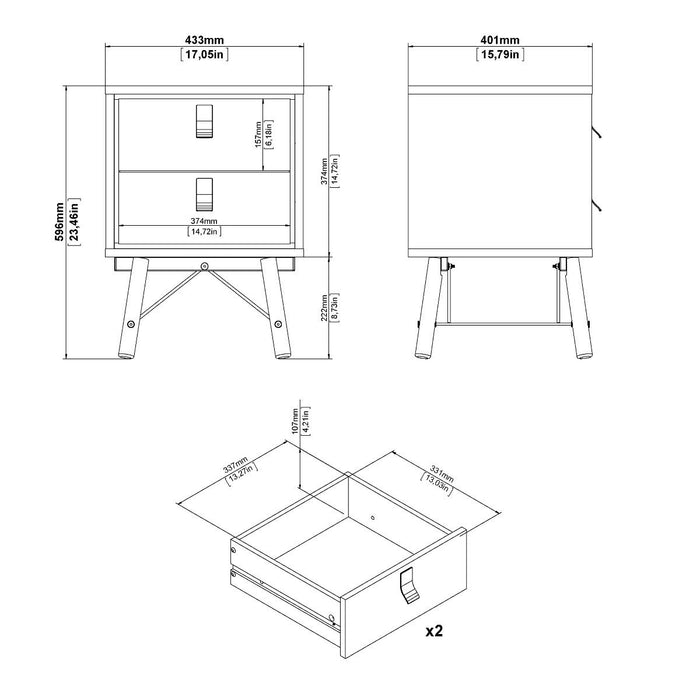 Ry Package - Wardrobe 3 doors + 3 drawers + Double chest of drawers 6 drawers + Bedside cabinet 2 drawer in Matt White