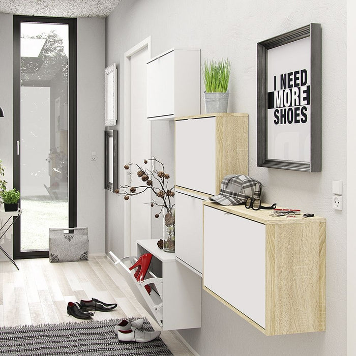 Shoes Shoe Cabinet 1 Flip Down Door and 2 layers Oak structure White