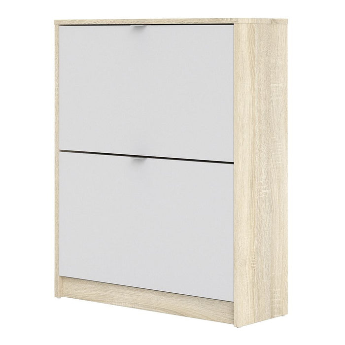 Shoes Shoe Cabinet 2 Flip Down Doors and 2 layers Oak structure White