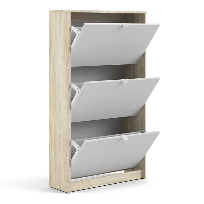 Shoes Shoe Cabinet 3 Flip Down Doors and 2 layers Oak structure White