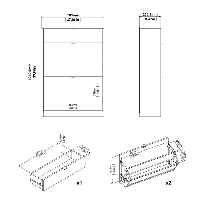 Shoes Shoe Cabinet 2 Flip Down Doors + 1 Drawer in Matt Black