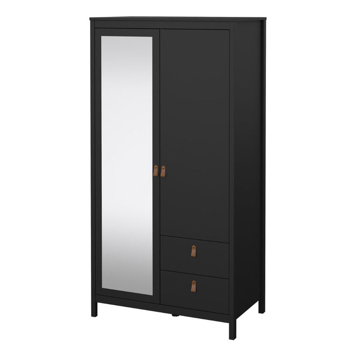 Barcelona Wardrobe with 1 Door 1 Mirror Door 2 Drawers in Matt Black