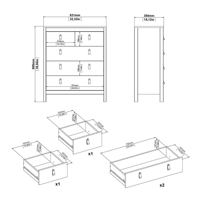 Barcelona Chest 3+2 Drawers in White