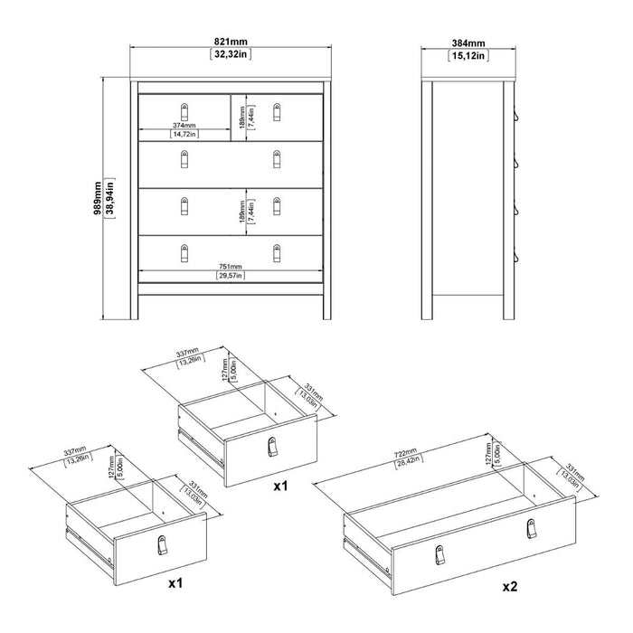 Barcelona Chest 3+2 Drawers in Matt Black