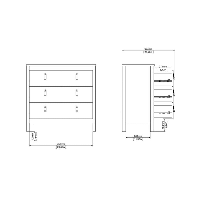 Barcelona Chest 3 Drawers in White