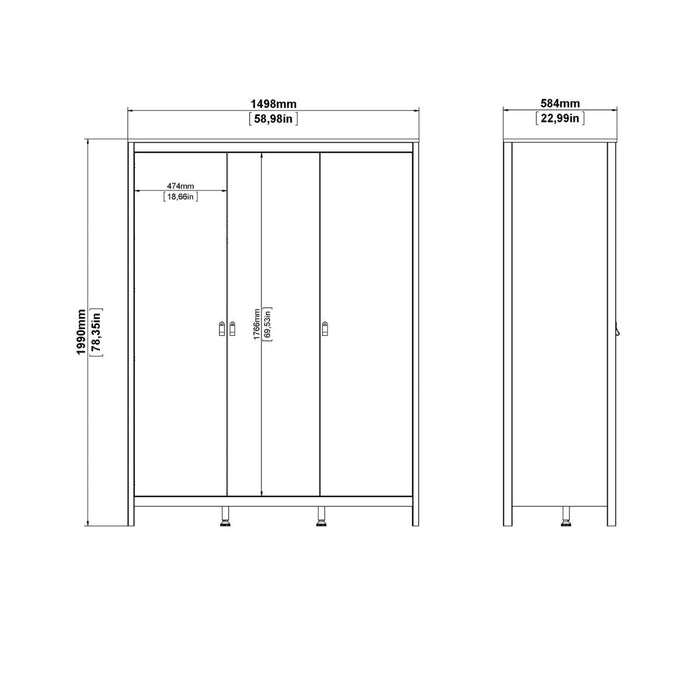 Barcelona Wardrobe with 3 Doors in White