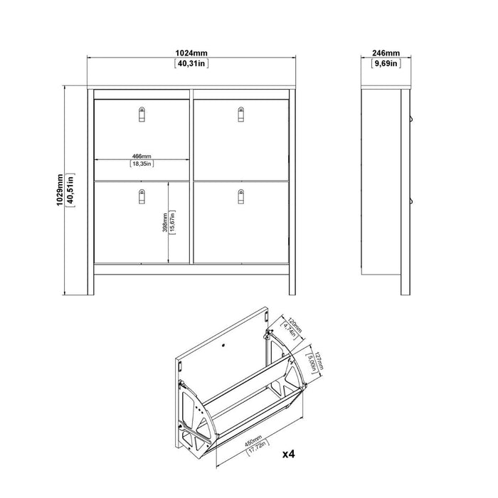 Barcelona Shoe Cabinet 4 Flip Down Doors in White