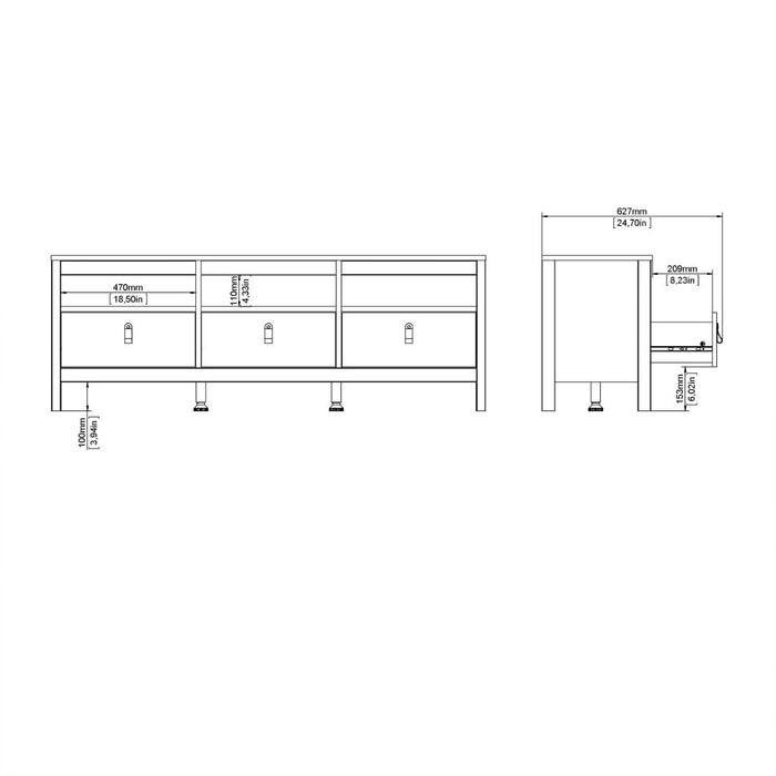 Barcelona Tv Unit 3 Drawers in White