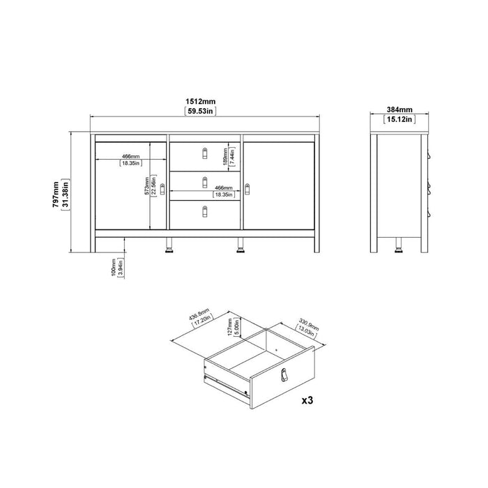 Barcelona Sideboard 2 Doors 3 Drawers in White