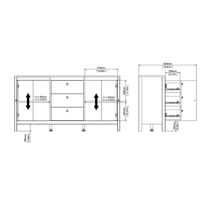 Barcelona Sideboard 2 Doors 3 Drawers in White