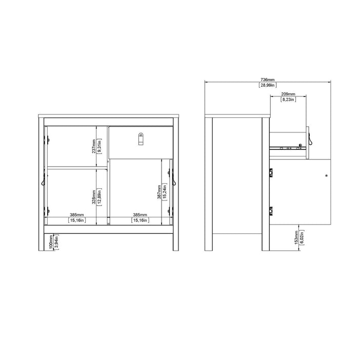 Barcelona Sideboard 2 Doors 1 Drawer in White