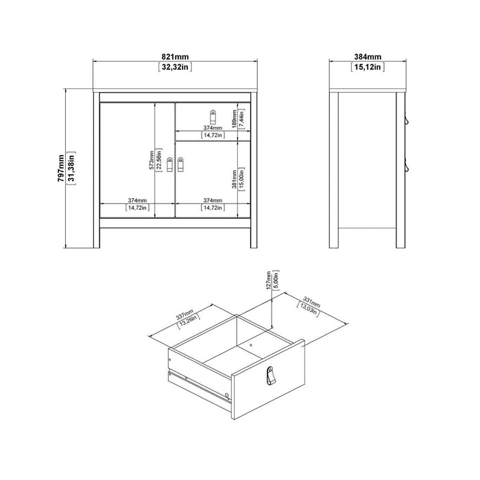 Barcelona Sideboard 2 Doors 1 Drawer in White