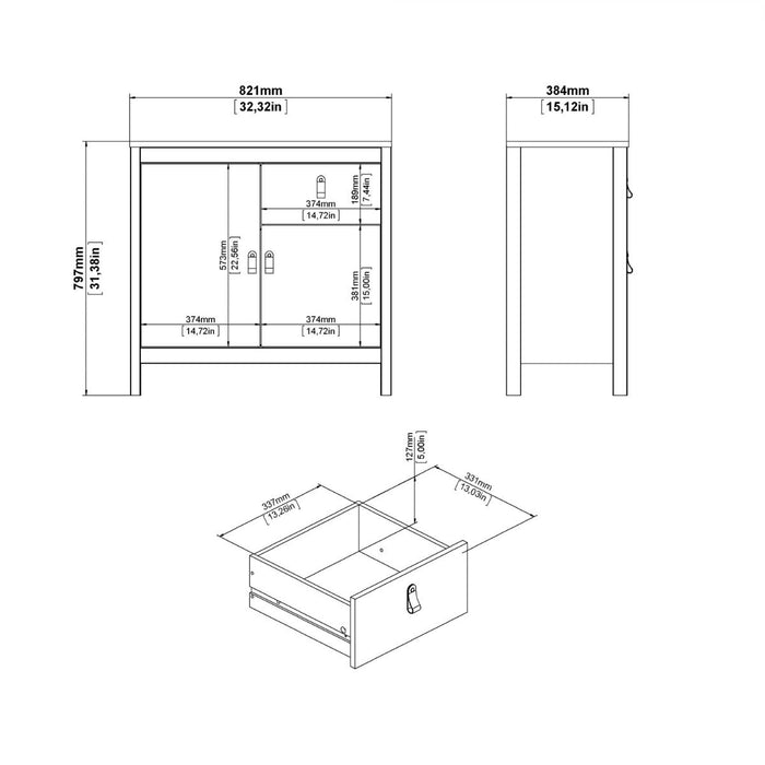 Barcelona Sideboard 2 Doors 1 Drawer in Matt Black