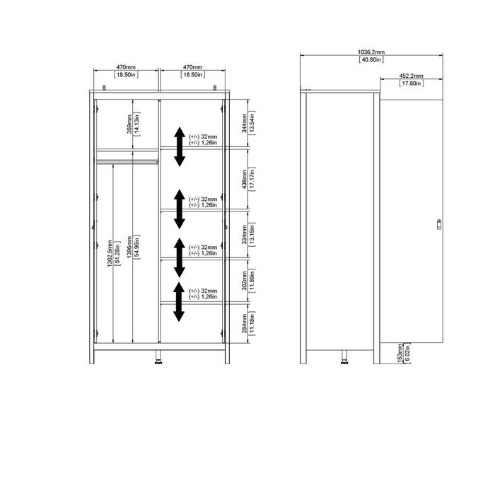 Barcelona Wardrobe with 2 Doors in White