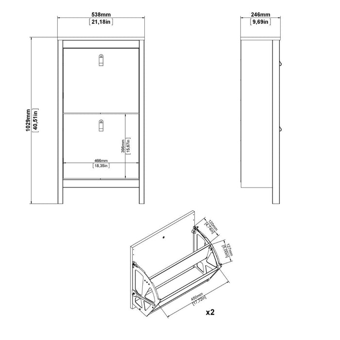 Barcelona Shoe Cabinet 2 Flip Down Doors in White