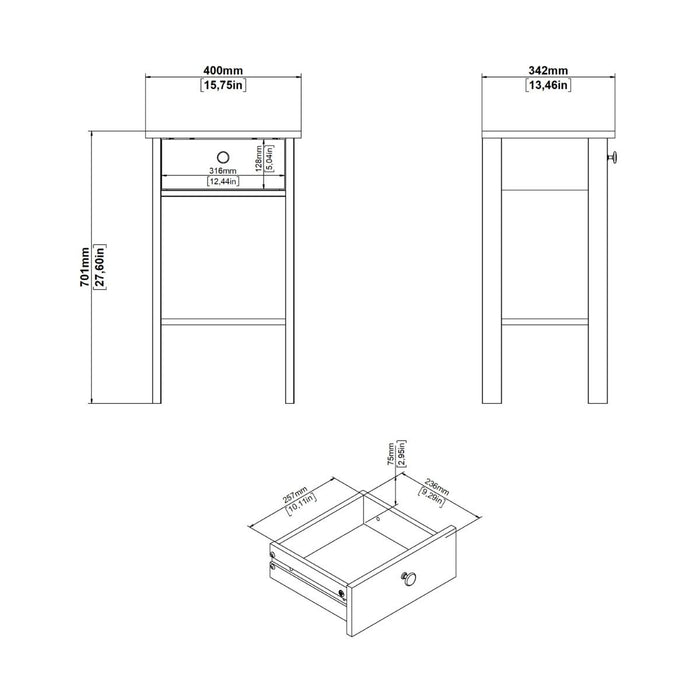 Barcelona Bedside Table with 1 Drawer in Matt Black