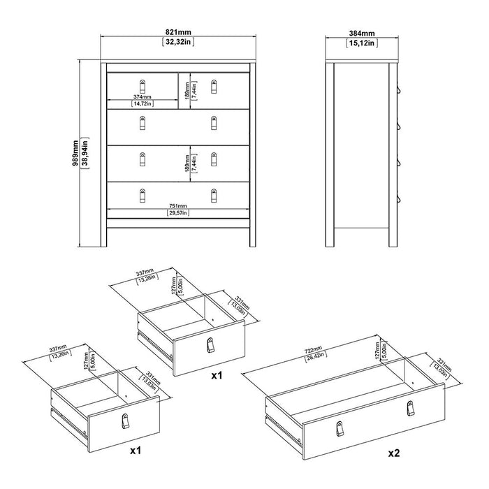 Barcelona Package - Bedside Table 2 drawers + Chest 3+2 drawer + Wardrobe with 2 doors in Matt Black