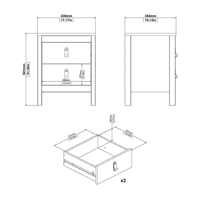 Barcelona Package - Bedside Table 2 drawers + Chest 3+2 drawer + Wardrobe with 3 doors in Matt Black