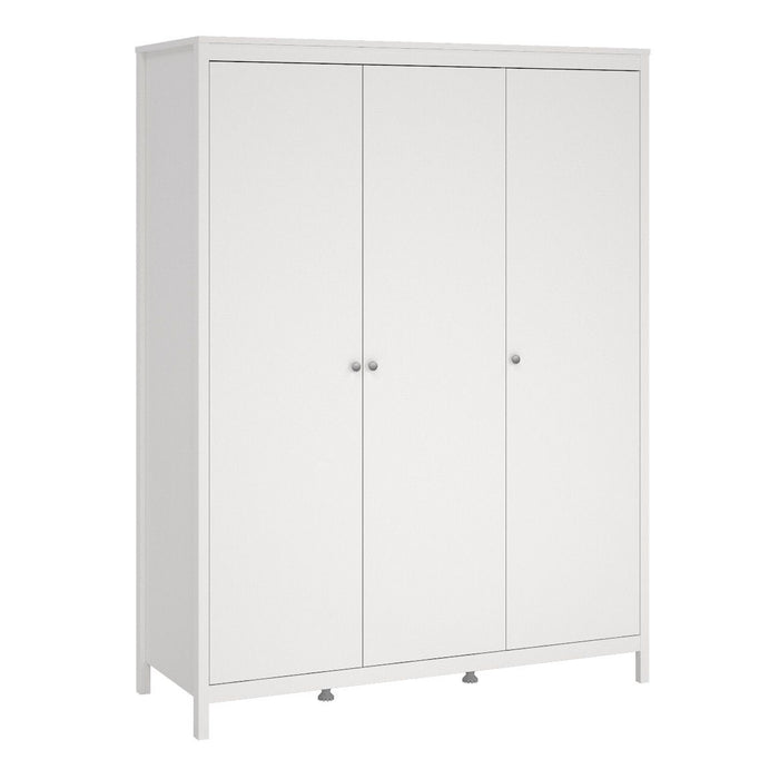 Madrid Package - Bedside Table 2 drawers + Chest 3+2 drawer + Wardrobe with 3 doors in White