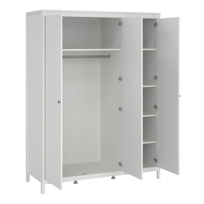 Madrid Package - Bedside Table 2 drawers + Chest 3+2 drawer + Wardrobe with 3 doors in White