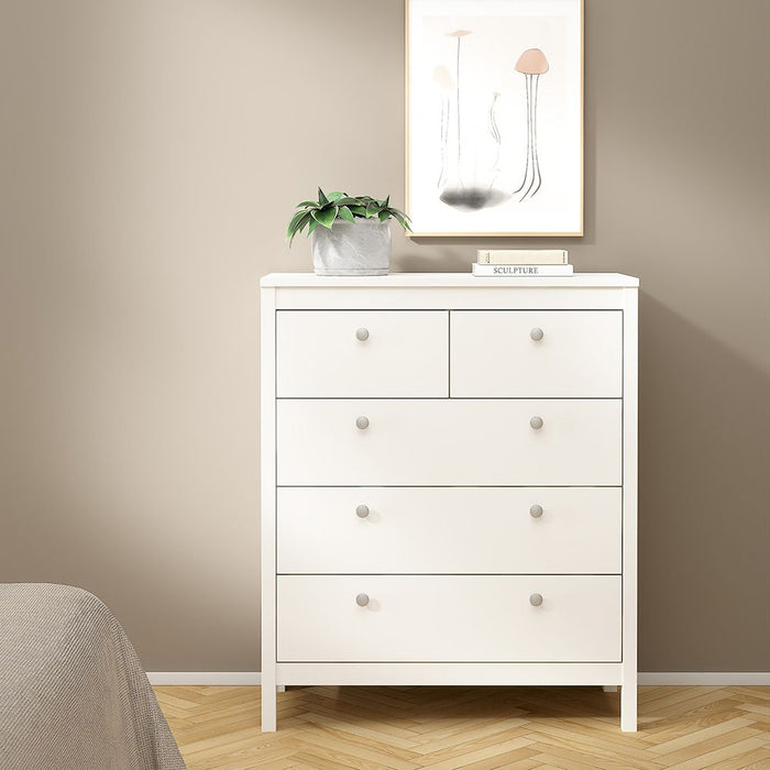 Madrid Package - Bedside Table 2 drawers + Chest 3+2 drawer + Wardrobe with 3 doors in White