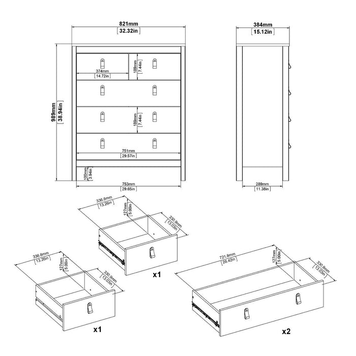 Madrid Package - Bedside Table 2 drawers + Chest 3+2 drawer + Wardrobe with 3 doors in White