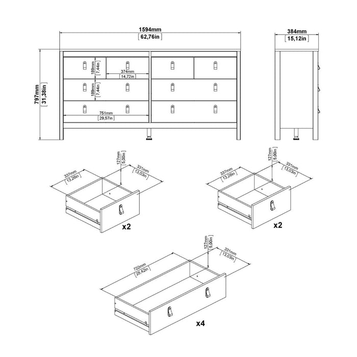 Madrid Double Dresser 4+4 Drawers in Matt Black