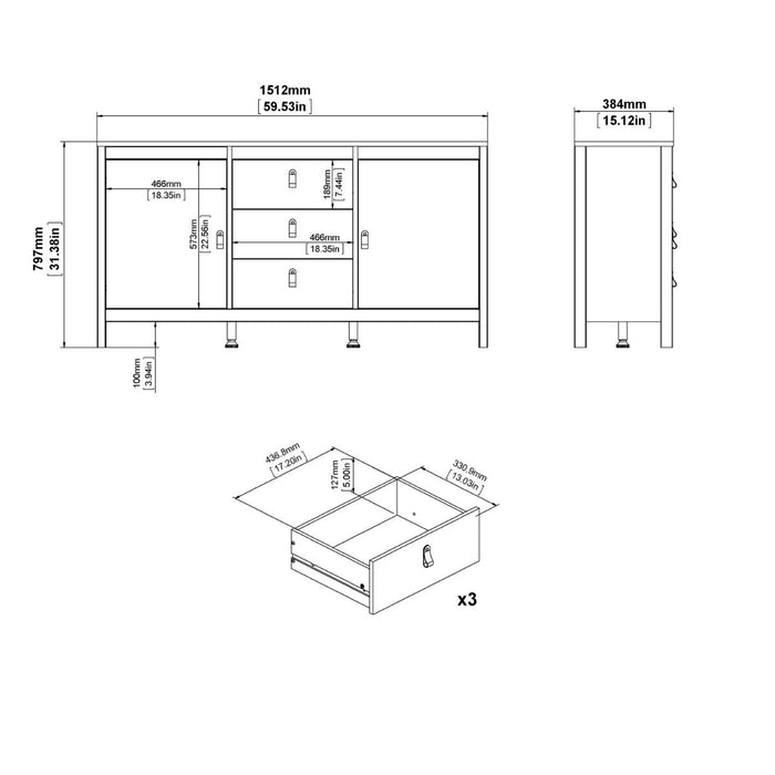 Madrid Sideboard 2 Doors 3 Drawers in White