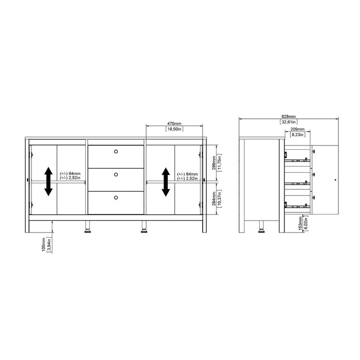 Madrid Sideboard 2 Doors 3 Drawers in White