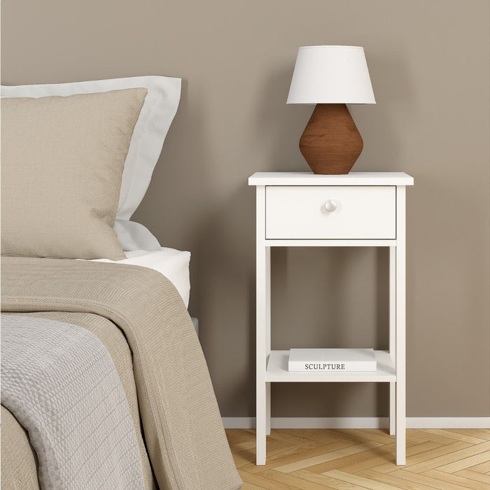 Madrid Bedside Table with 1 Drawer in White