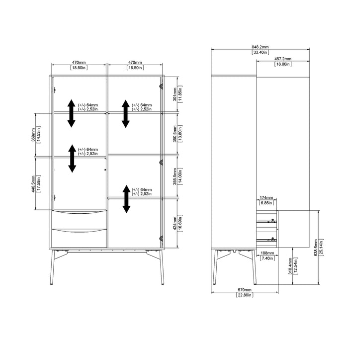 Fur China Cabinet 1 Door 1 Glass Door 2 Drawers in Grey, White and Walnut