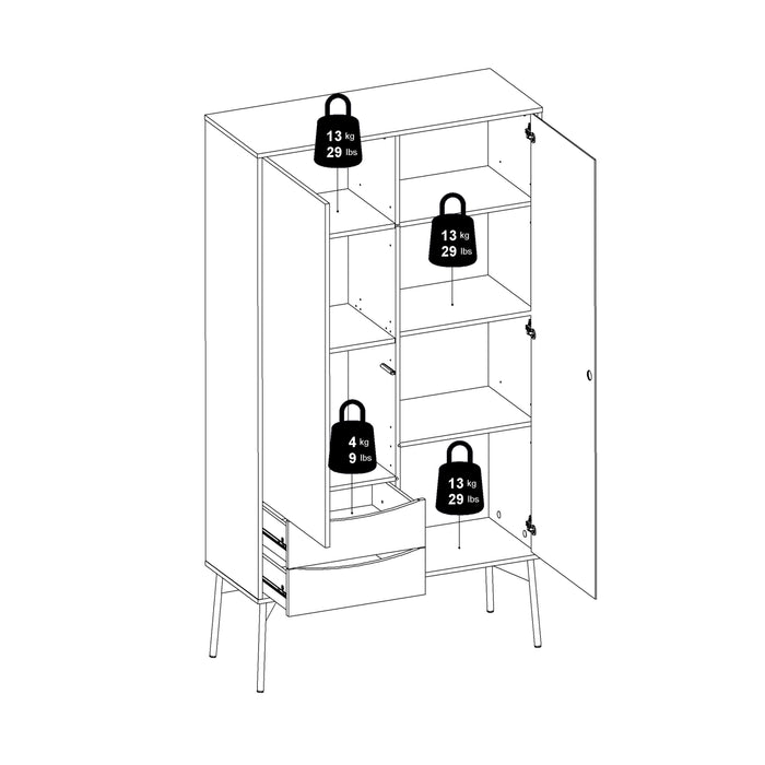 Fur China Cabinet 1 Door 1 Glass Door 2 Drawers in Grey, White and Walnut