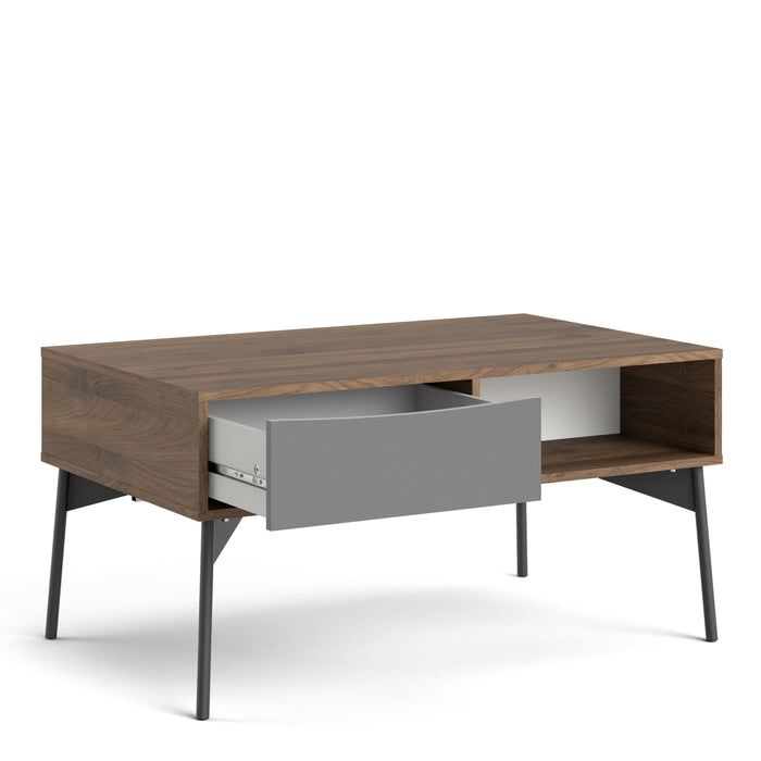 Fur Coffee Table with 1 Drawer in Grey, White and Walnut