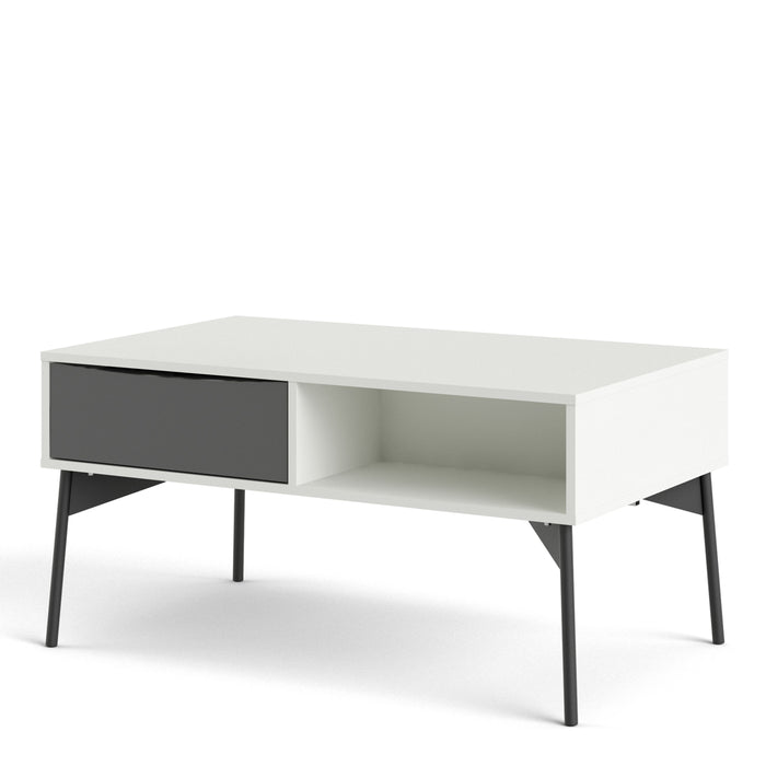 Fur Coffee Table with 1 Drawer in Grey and White