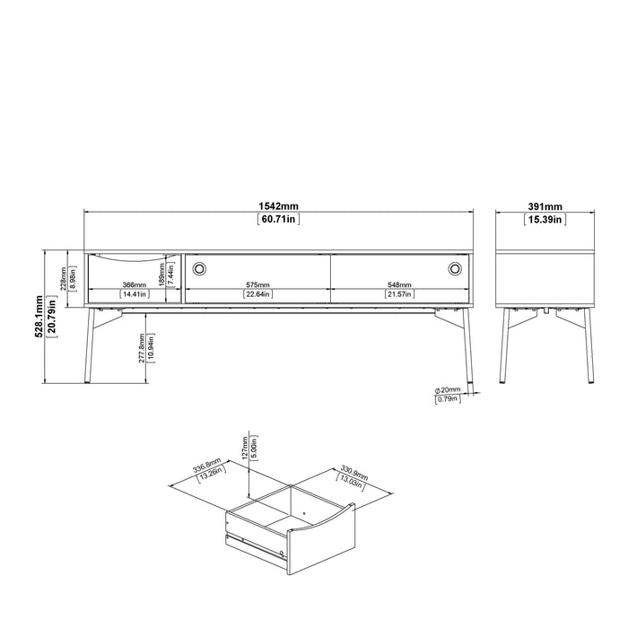 Fur TV-Unit 2 Sliding Doors 1 Drawer in Grey and White