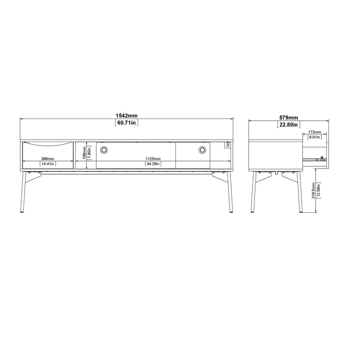 Fur TV-Unit 2 Sliding Doors 1 Drawer in Grey and White