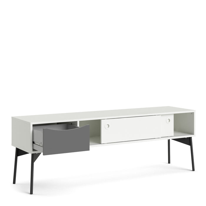 Fur TV-Unit 2 Sliding Doors 1 Drawer in Grey and White